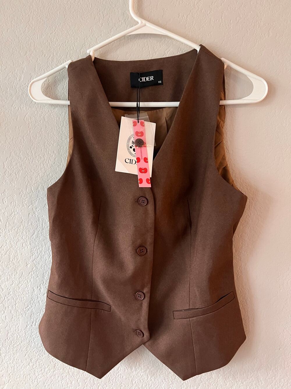 Cider NWT Brown Tailored Waistcoat Vest Button Front